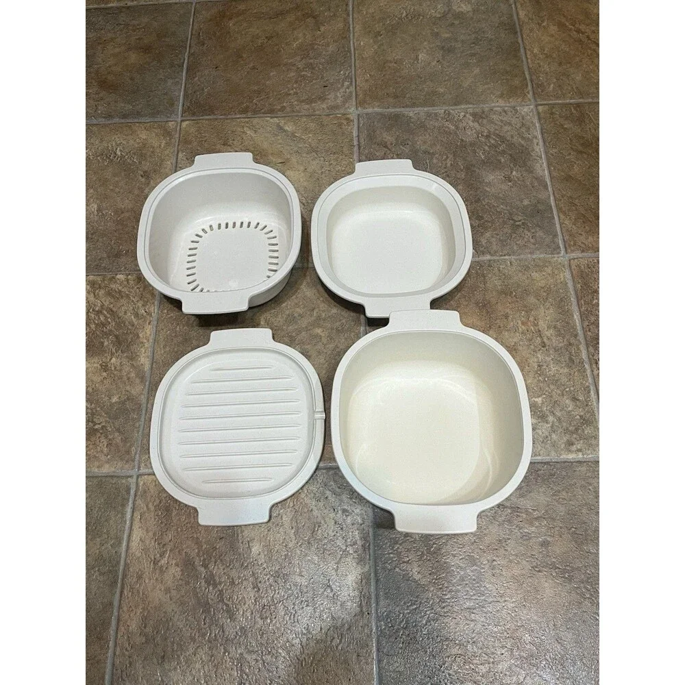 4 Piece Set Rubbermaid Microwave Cookware 3 Qt, 1 QT Bowls, Steamer, Bacon Rack